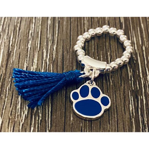 Paw Print Royal Blue Silver Bead Stretch Ring - Picture 1 of 1